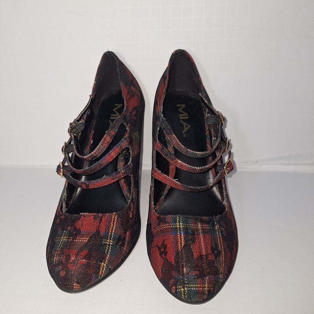 Y2K MIA Scarlett Plaid Mary Jane Heels Triple Strap Tartan Round Toe Size 8.5 - Picture 4 of 13